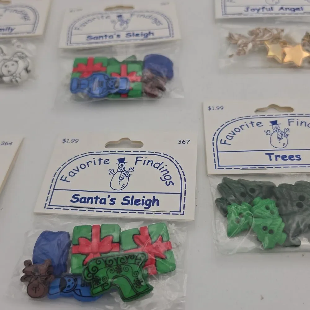 Favorite Findings Christmas Buttons Lot of 9 Packs Santa Snowman Angel Trees New
